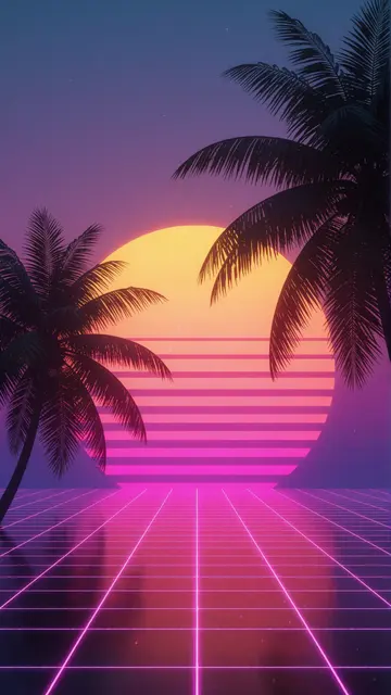 Synthwave Beach — synthwave, retro, neon phone wallpaper