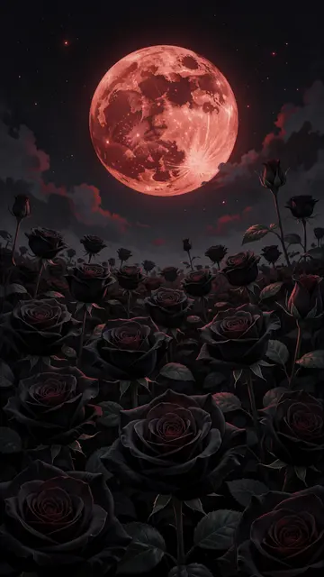 Crimson Rose Night — flowers, moon, gothic phone wallpaper