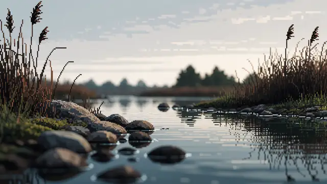 Autumn River Reeds — autumn, nature, retro wallpaper
