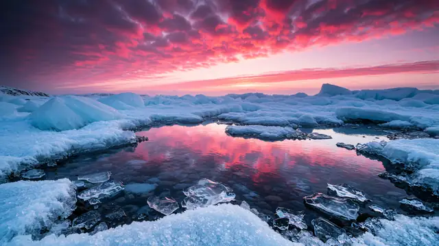 Frozen Glacier Sunset — snow, winter, sunset wallpaper