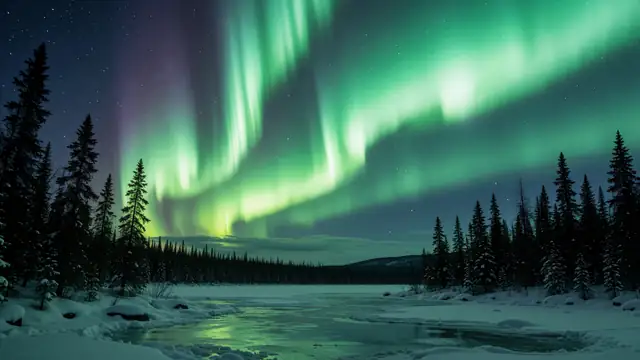 Aurora Winter Forest — snow, forest, night wallpaper