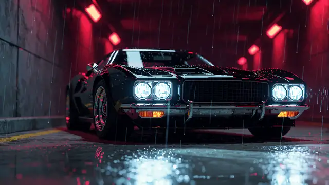 Neon Muscle Car Rain — retro, neon, cyberpunk wallpaper