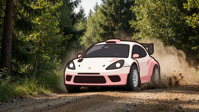 Pink Rally Car Forest — kawaii, cute, pastel wallpaper
