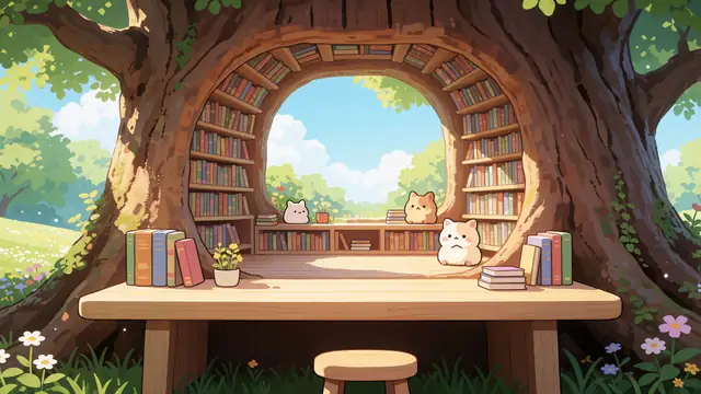 Tree Library Cats — cats, kawaii, cute wallpaper